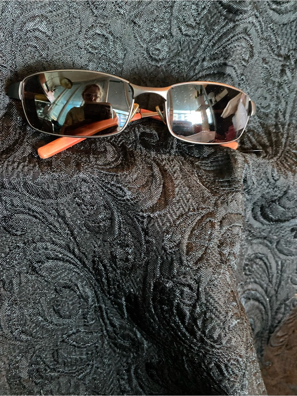 Slim Black Sunglasses with Orange Temples